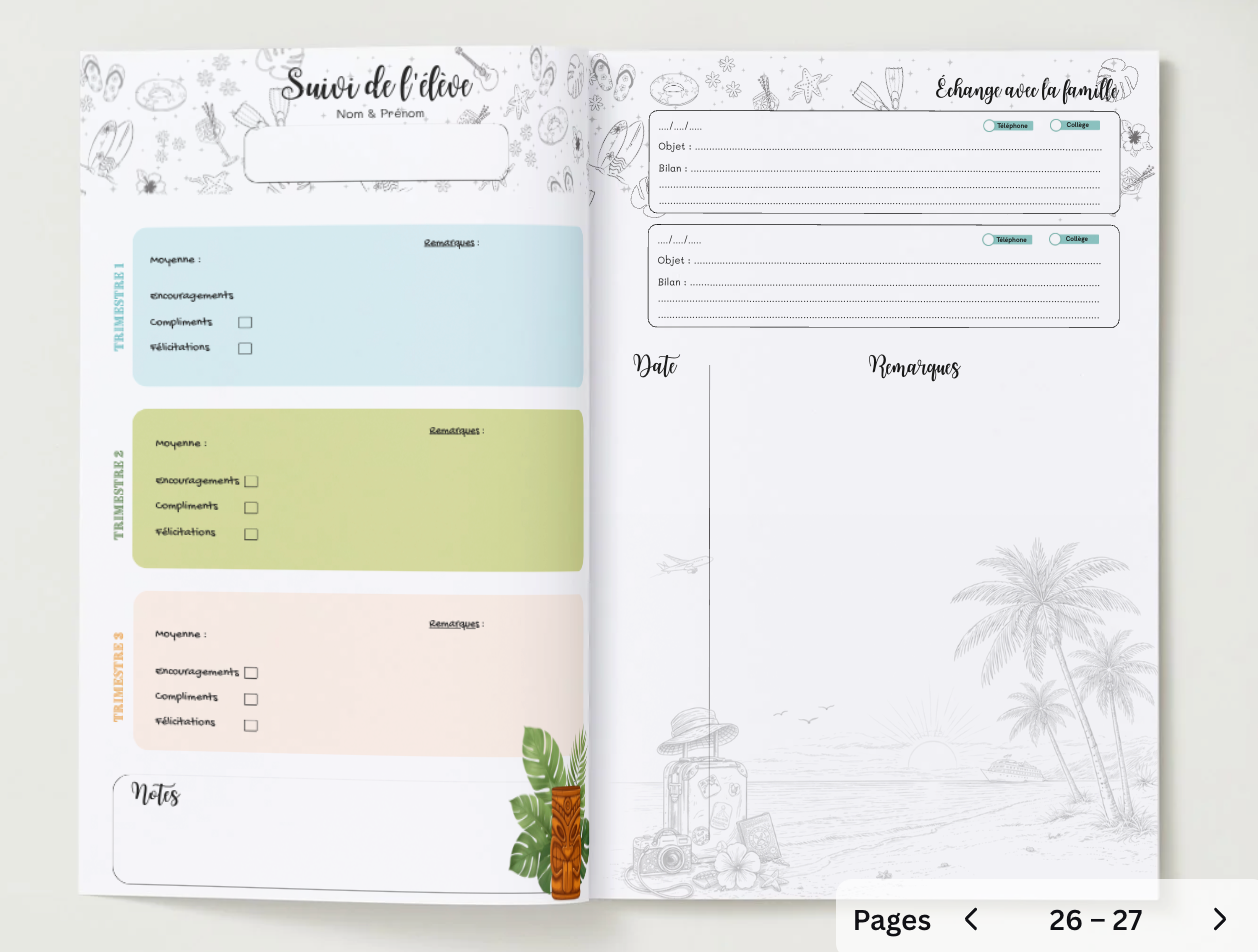 Carnet de bord professeur principal - "Travel" Reliure à plat
