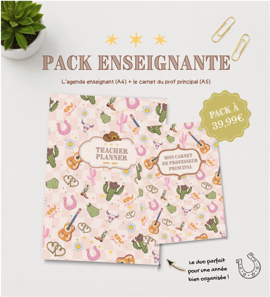 Pack enseignant (agenda + carnet PP) - Girly Farwest - Reliure à plat