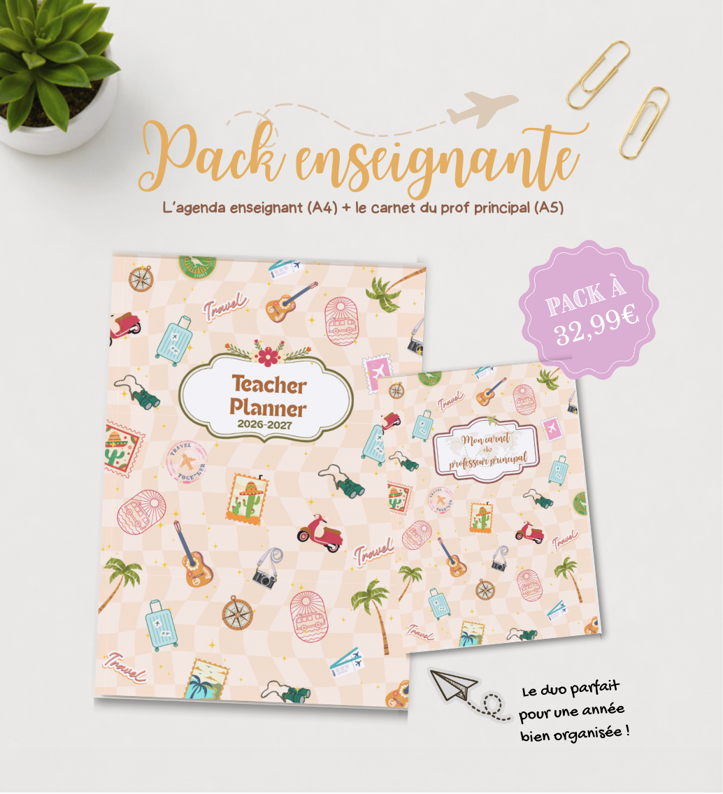 Pack enseignant (agenda + carnet PP) - Reliure à plat - Travel