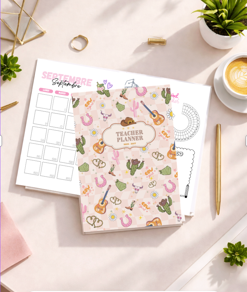 Agenda enseignant 2026/2027 - "Girly Farwest"- Reliure à plat