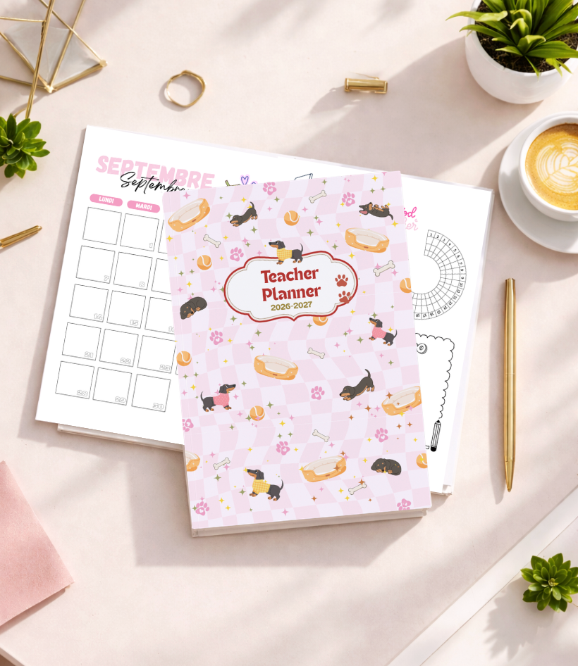 Agenda enseignant 2026/2027 - Teckel Lover- Reliure à plat