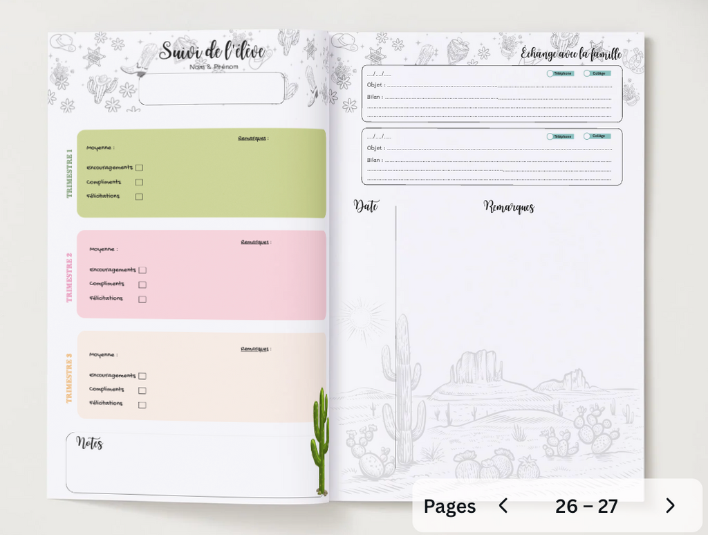 Carnet de bord professeur principal - Reliure à plat