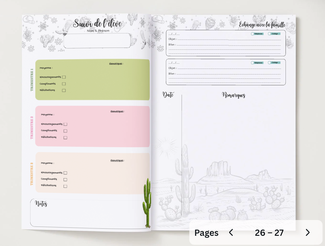 Carnet de bord professeur principal - Reliure à plat