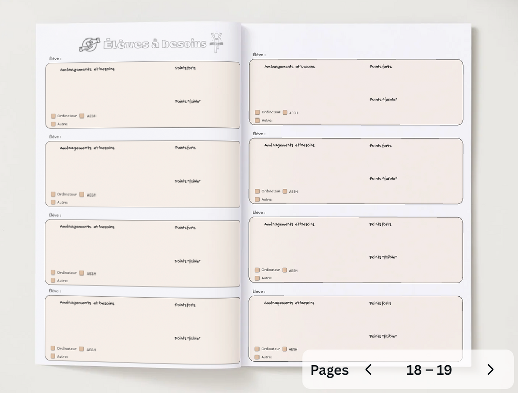 Carnet de bord professeur principal - Reliure à plat